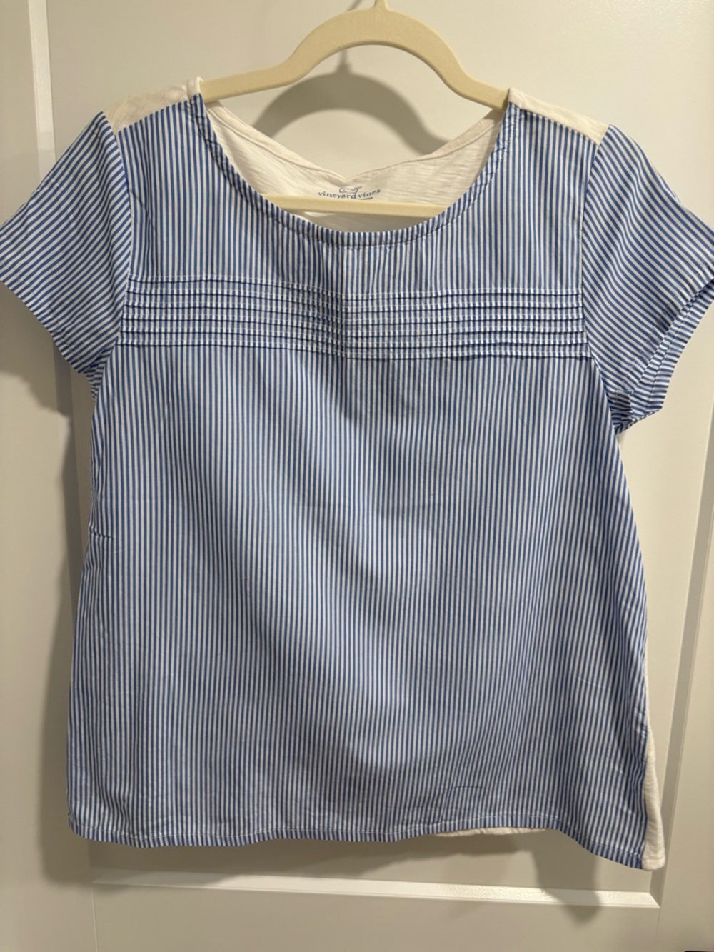 Vineyard Vines Blue and White Striped Pintuck Top